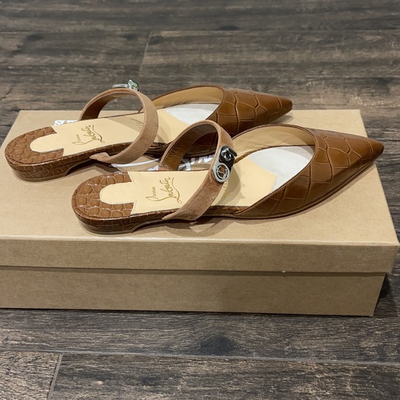 CHRISTIAN LOUBOUTIN Choc Lock croc-effect leather slippers BNIB 36.5 - Picture 8 of 10